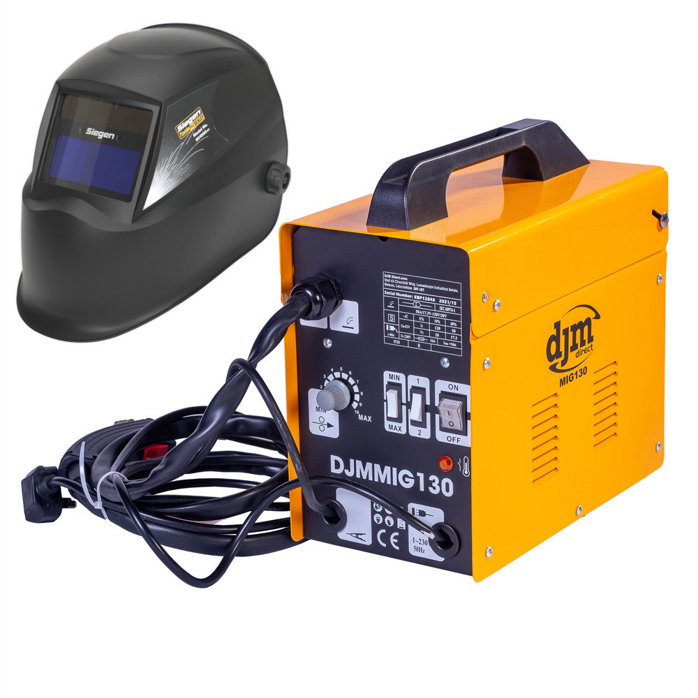 DJM Direct DJMMIG130 Professional Gasless No Gas MIG Welding Machine 130A 130Amp 230V with Welding Helmet