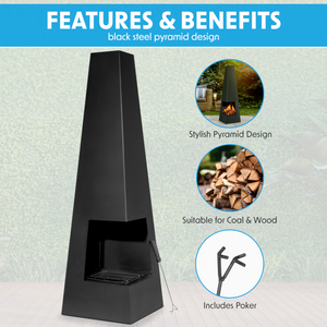 Dellonda DG105 Chiminea Outdoor Garden Patio Heater Log Fire Wood Burner Black Steel