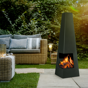 Dellonda DG105 Chiminea Outdoor Garden Patio Heater Log Fire Wood Burner Black Steel