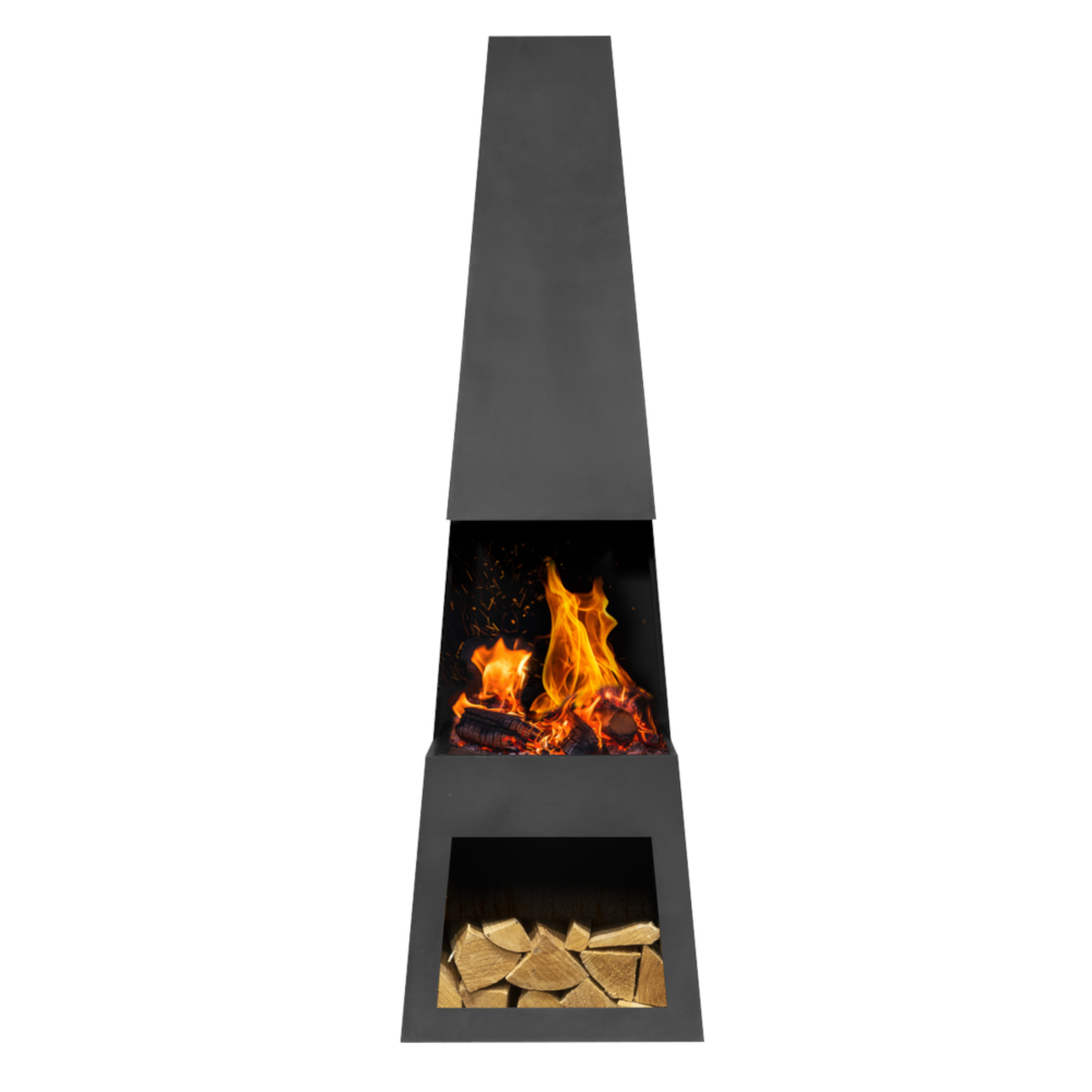 Dellonda DG107 Chiminea Outdoor Garden Patio Heater Log Fire Wood Burner with Firewood Storage Black Steel