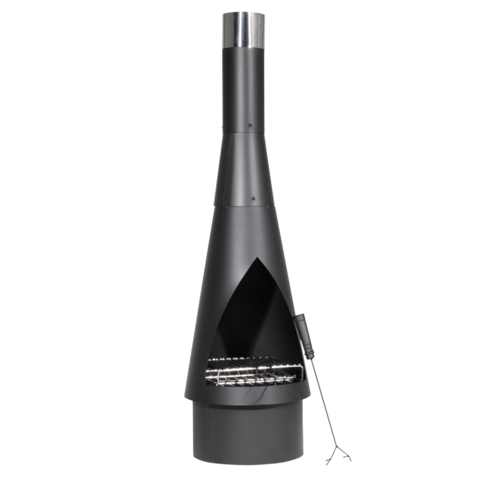 Dellonda DG109 Conical Chiminea Outdoor Garden Patio Heater Log Fire Wood Burner Black Steel