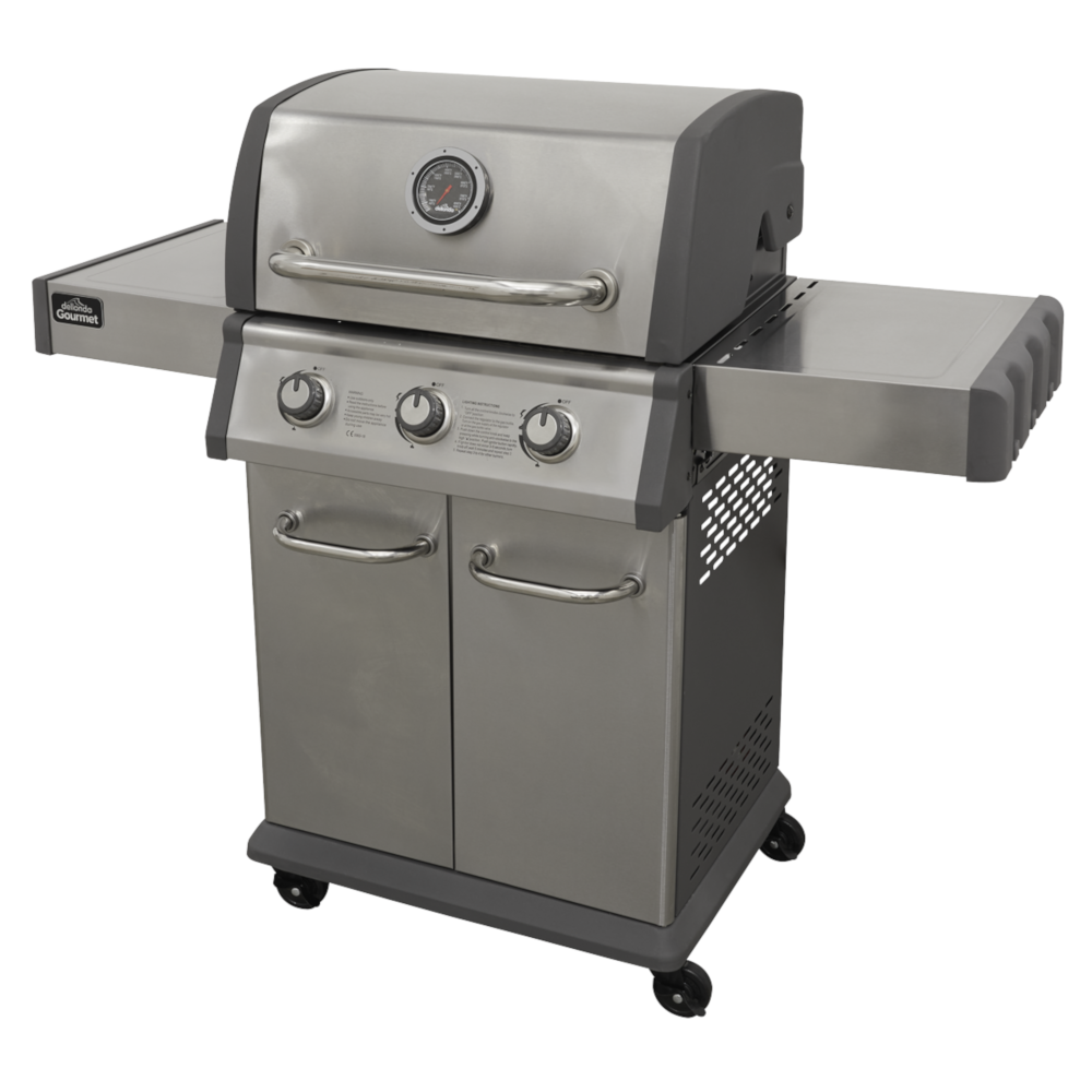 Dellonda DG16 3 Burner Deluxe Gas BBQ Barbecue with Piezo Ignition & Wheels Stainless Steel