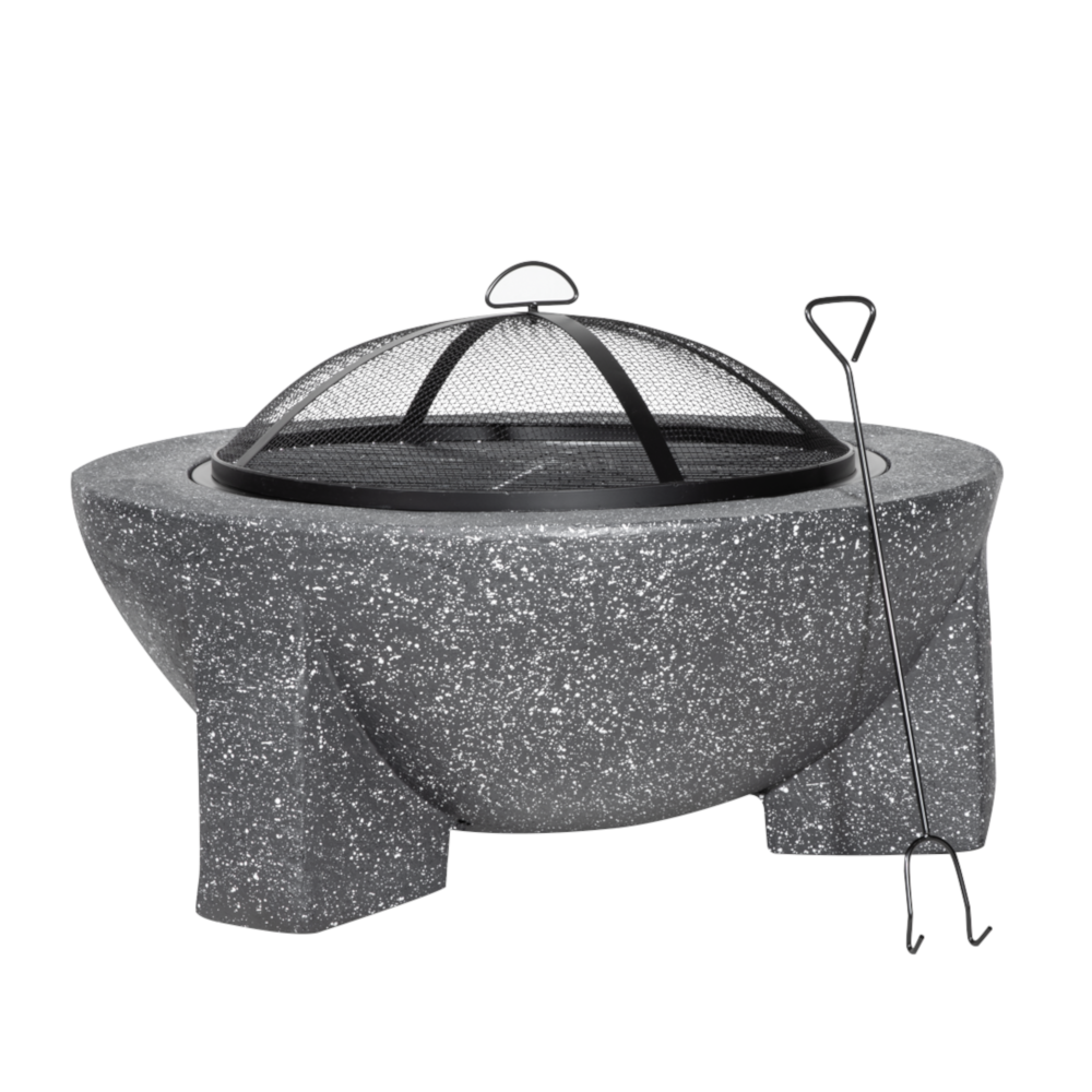 Dellonda DG191 Round MgO Garden Outdoor Fire Pit Wood Burner with Barbeque Cooking Grill 75cm Dark Grey