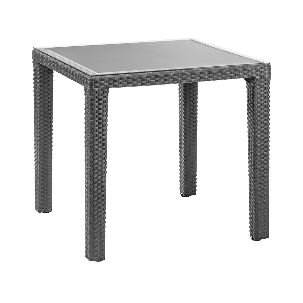 Dellonda DG207 Rattan Wicker Garden Outdoor Patio Dining Table with Tempered Glass 80cm Anthracite Grey