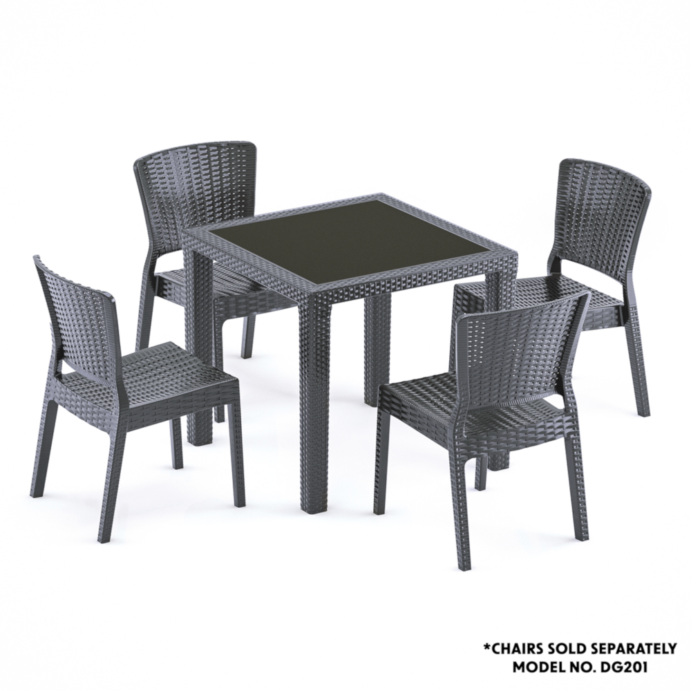 Dellonda DG207 Rattan Wicker Garden Outdoor Patio Dining Table with Tempered Glass 80cm Anthracite Grey