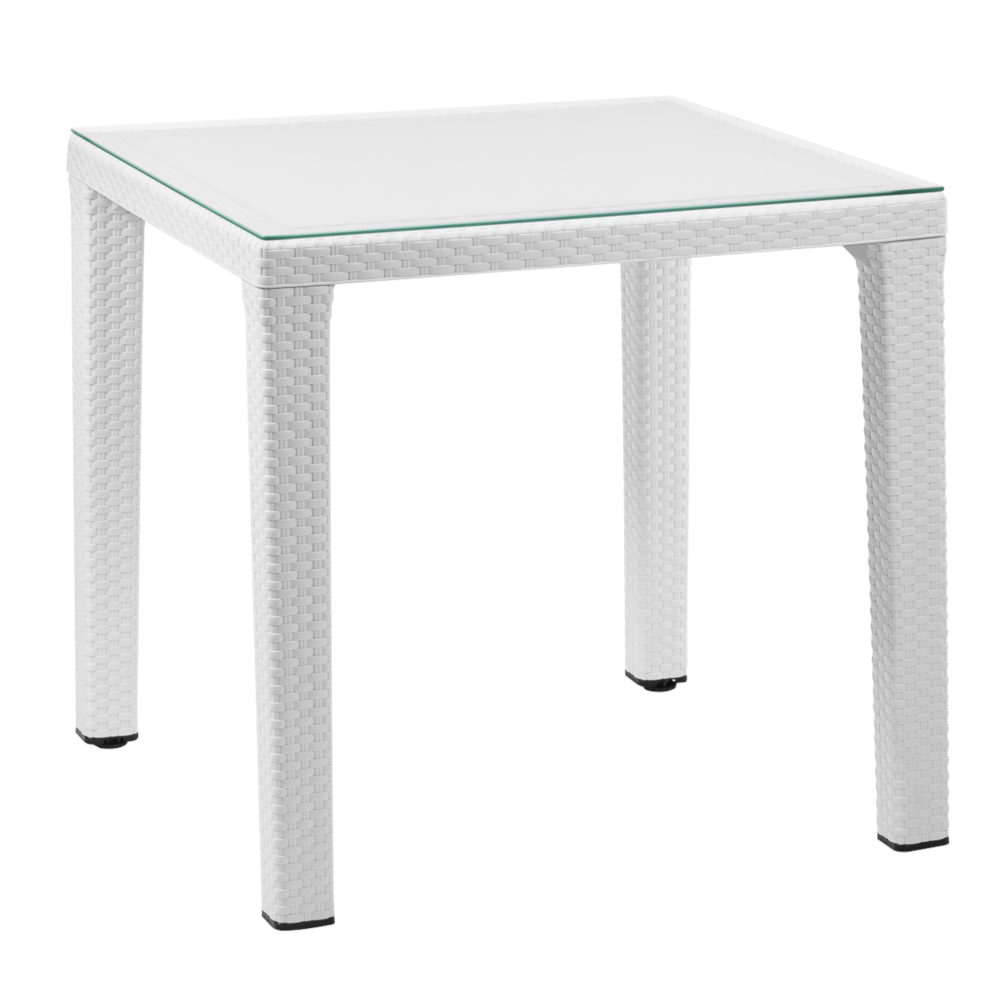 Dellonda DG208 Rattan Wicker Garden Outdoor Patio Dining Table with Tempered Glass 80cm White