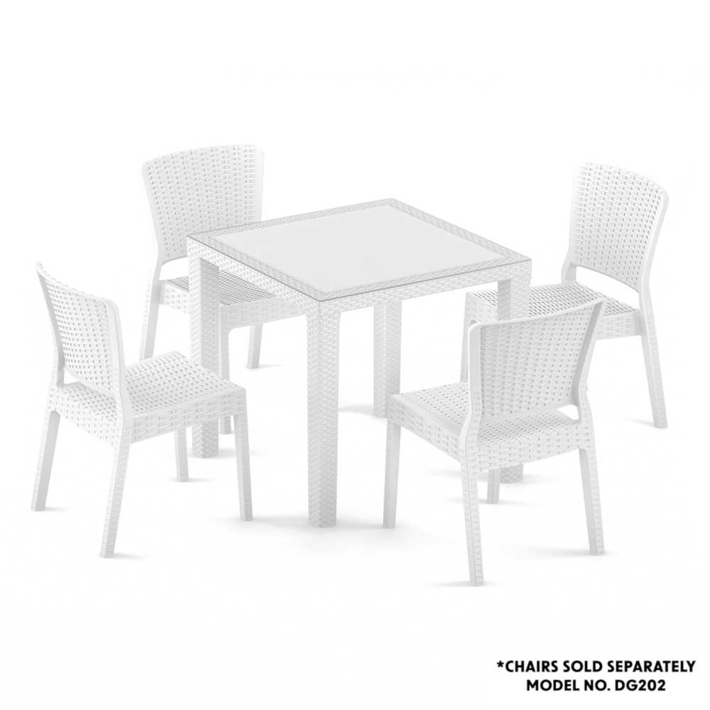 Dellonda DG208 Rattan Wicker Garden Outdoor Patio Dining Table with Tempered Glass 80cm White