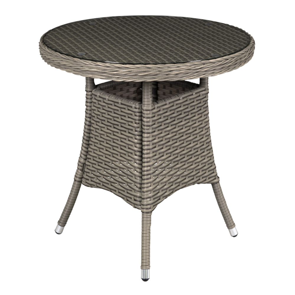 Dellonda DG65 Chester Round Outdoor Garden Patio Dining Bistro Table with Tempered Glass Top 70cm Brown