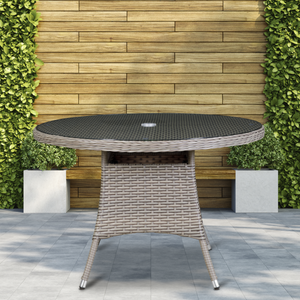 Dellonda DG66 Chester Round Outdoor Garden Patio Dining Bistro Table with Tempered Glass Top 110cm Brown