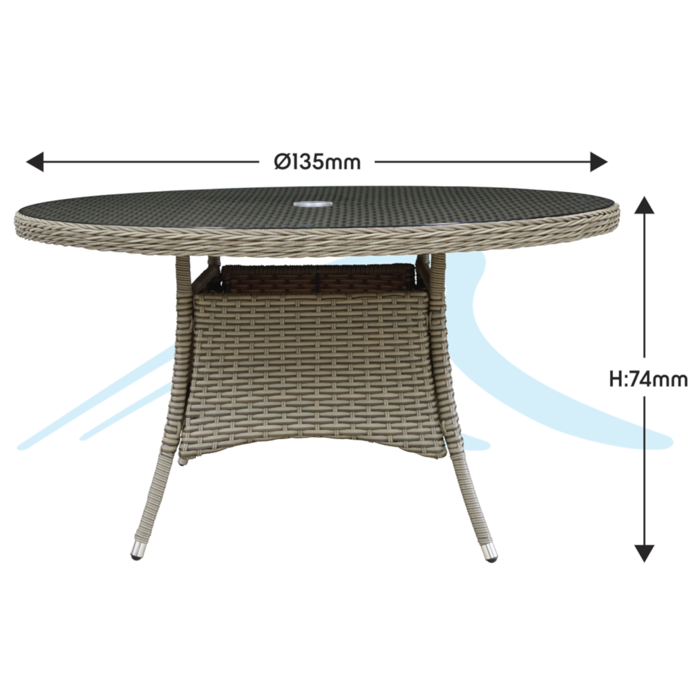 Dellonda Chester Rattan Dining Table with Tempered Glass 135cm Brown ...