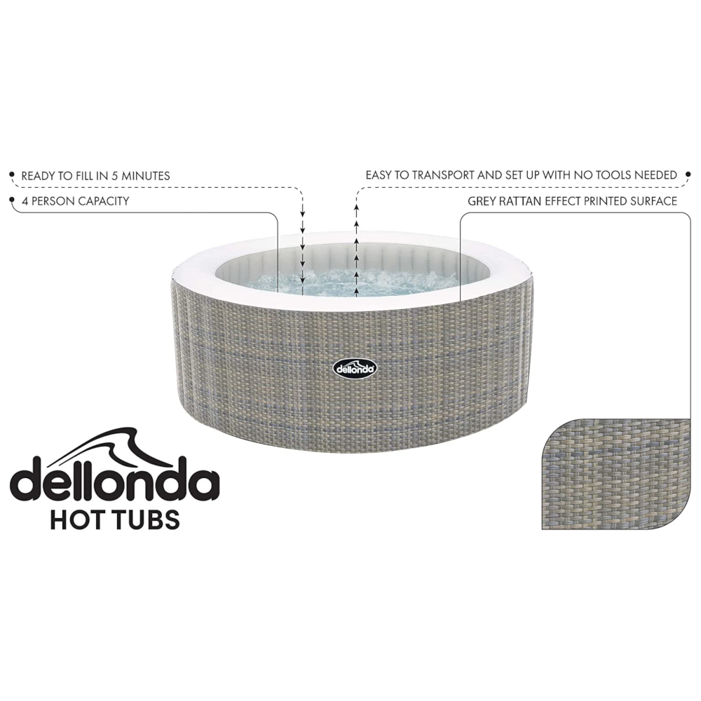 Dellonda DL90 Outdoor Inflatable Hot Tub Spa 2-4 People with Smart Pump Rattan Effect