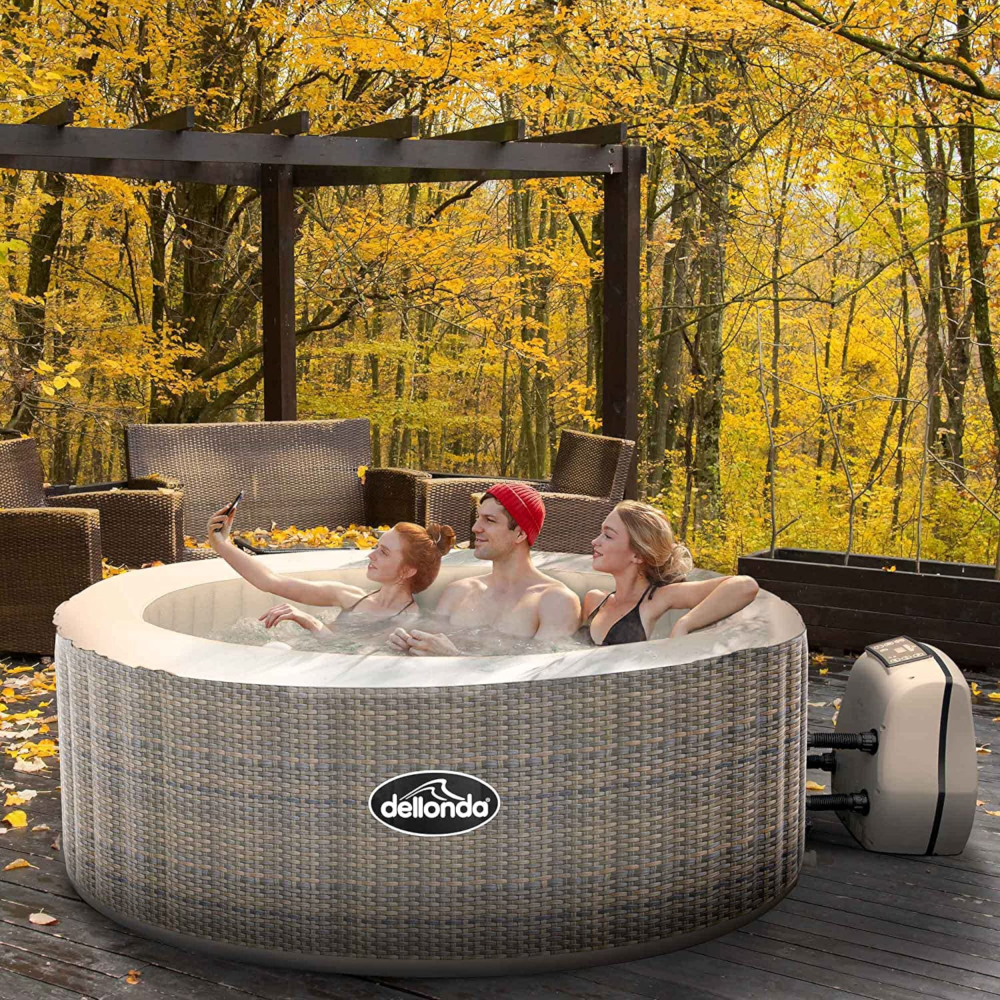 Dellonda DL90 Outdoor Inflatable Hot Tub Spa 2-4 People with Smart Pump Rattan Effect