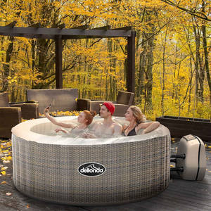 Dellonda DL90 Outdoor Inflatable Hot Tub Spa 2-4 People with Smart Pump Rattan Effect