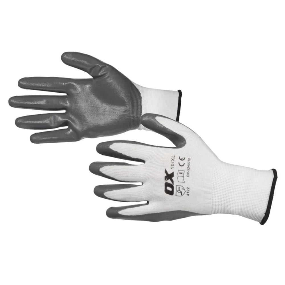 Ox Tools Nitrile Flex Safety Gloves featuring a nitrile-coated palm