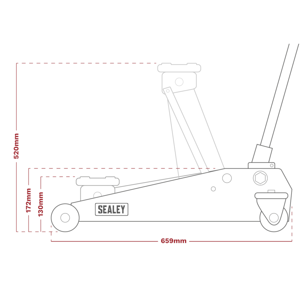 Sealey 3000CXD 3 Tonne Standard Chassis Garage Workshop Trolley Jack Red