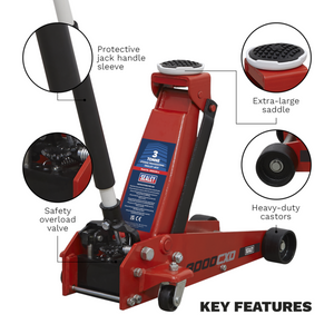 Sealey 3000CXD 3 Tonne Standard Chassis Garage Workshop Trolley Jack Red