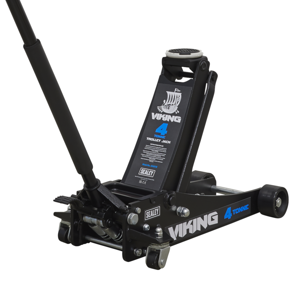 Sealey 4040TB Viking 4 Tonne Low Entry Profile Professional Garage Workshop Vehicle Lifting Trolley Jack with Quick Rocket Lift Black