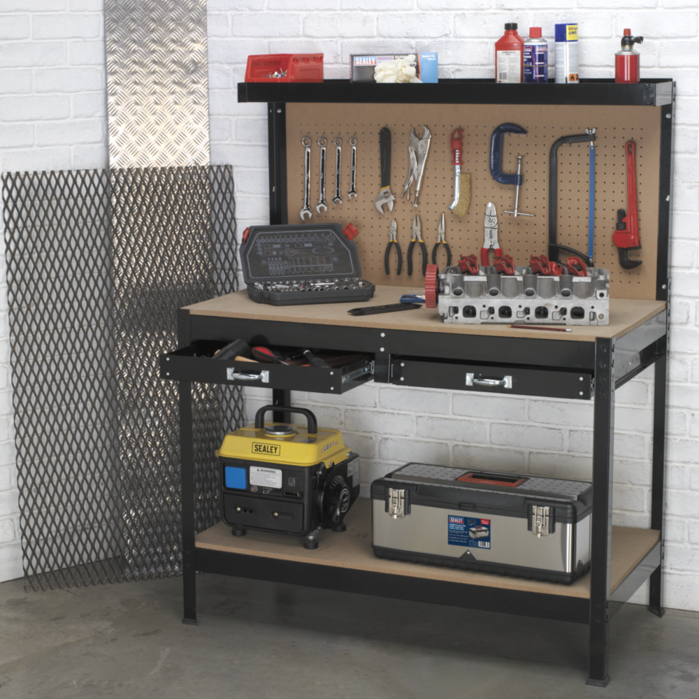 Sealey AP12600 Steel Worktop Garage Workshop Workbench 1220mm with 2 Drawers