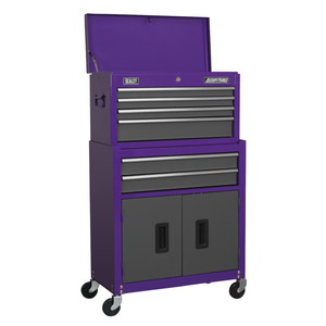 Sealey AP2200BBCP American Pro 6 Drawer Top Tool Chest & Roller Tool Cabinet Storage Box Combination with Ball Bearing Slides Purple Grey