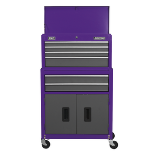 Sealey AP2200BBCP American Pro 6 Drawer Top Tool Chest & Roller Tool Cabinet Storage Box Combination with Ball Bearing Slides Purple Grey