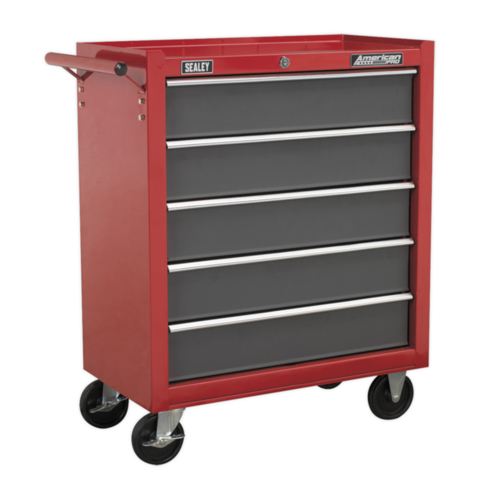 Sealey AP22505BB American Pro 5 Drawer Roller Tool Cabinet Storage Box with Ball Bearing Slides Red Grey