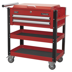 Sealey AP760M Superline Pro Heavy Duty 2 Drawer Mobile Tool and Part Storage Trolley with Lockable Top Red