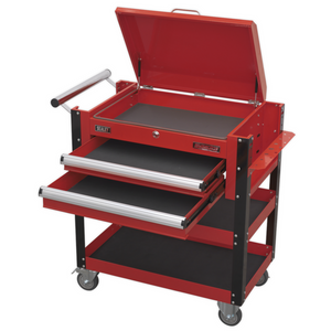 Sealey AP760M Superline Pro Heavy Duty 2 Drawer Mobile Tool and Part Storage Trolley with Lockable Top Red