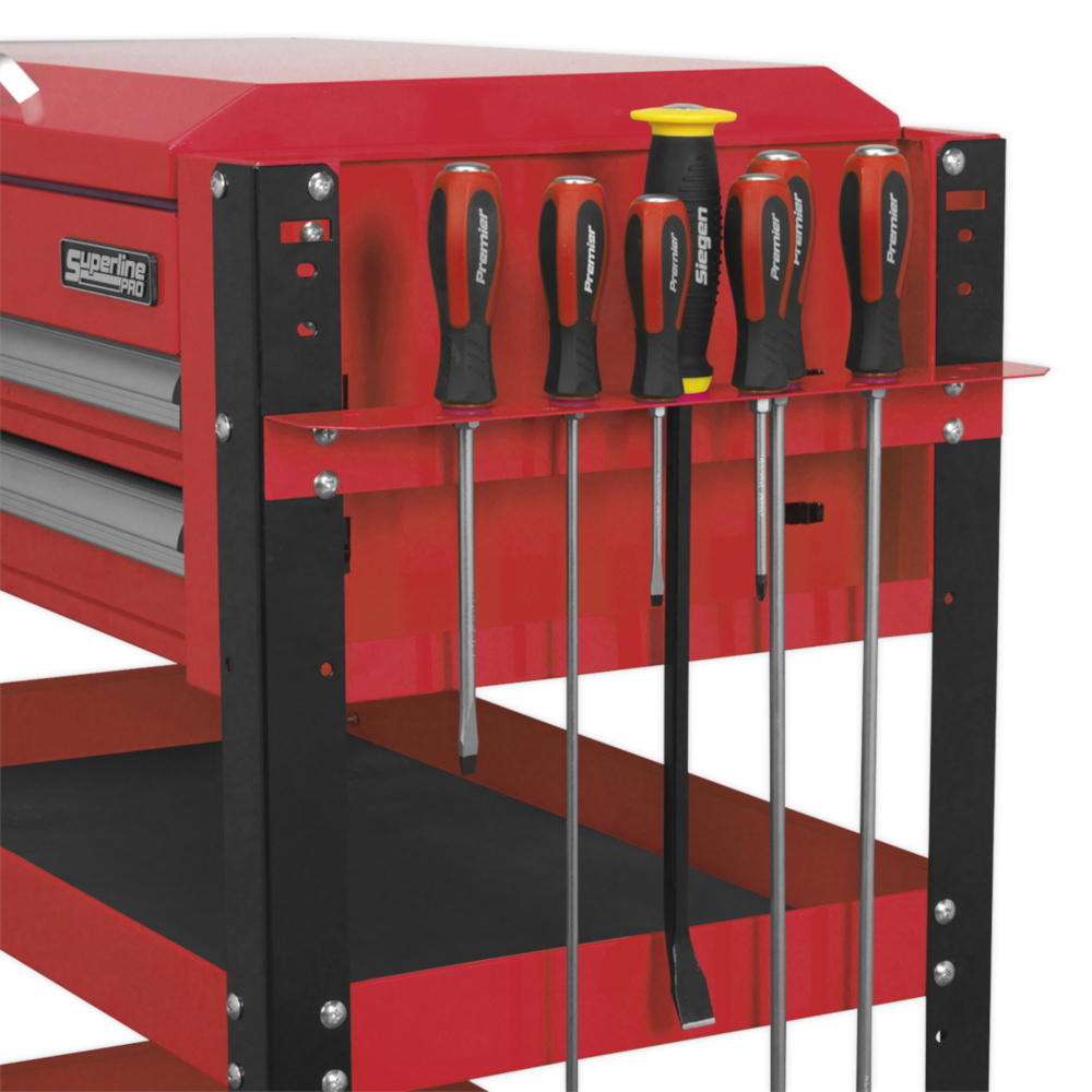 Sealey AP760M Superline Pro Heavy Duty 2 Drawer Mobile Tool and Part Storage Trolley with Lockable Top Red