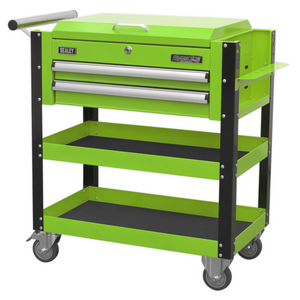 Sealey AP760MHV Superline Pro Heavy Duty 2 Drawer Mobile Tool and Part Storage Trolley with Lockable Top Hi Vis Green