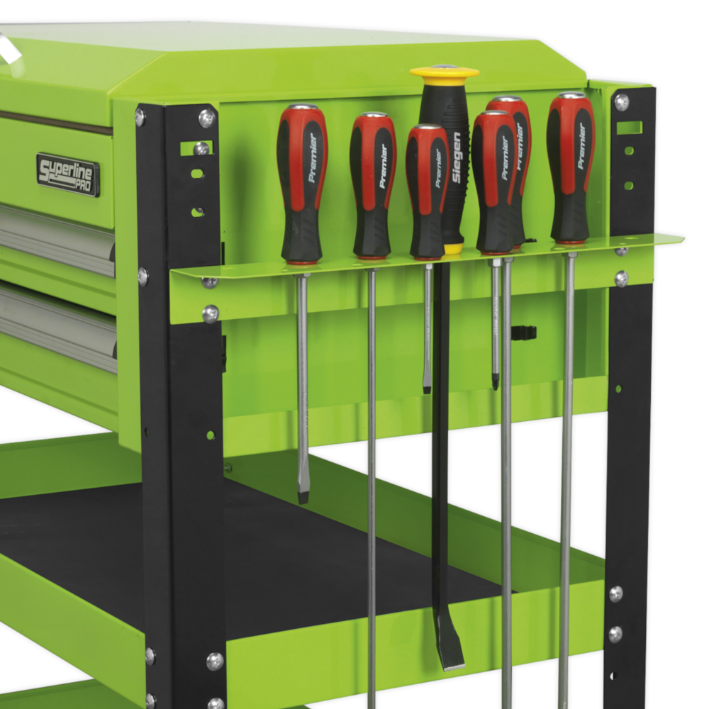 Sealey AP760MHV Superline Pro Heavy Duty 2 Drawer Mobile Tool and Part Storage Trolley with Lockable Top Hi Vis Green