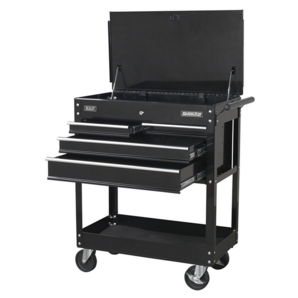 Sealey AP850MB Superline Pro Heavy Duty 4 Drawer Mobile Tool and Part Storage Trolley with Lockable Top Black