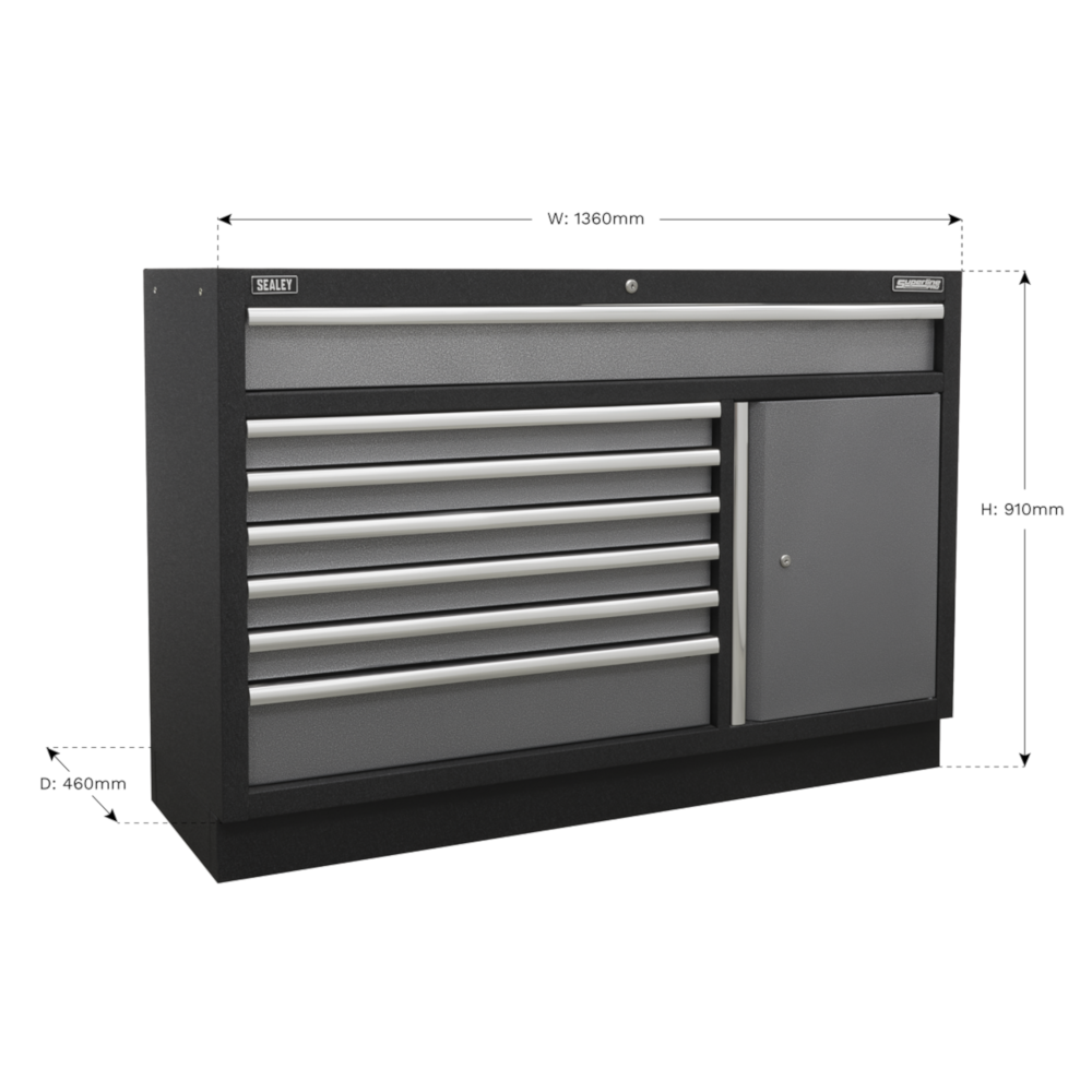 Sealey APMS64 Superline Pro Modular Heavy-Duty 7 Drawer Floor Mounted Tool Storage Box Garage Workshop Cabinet Unit 1360mm