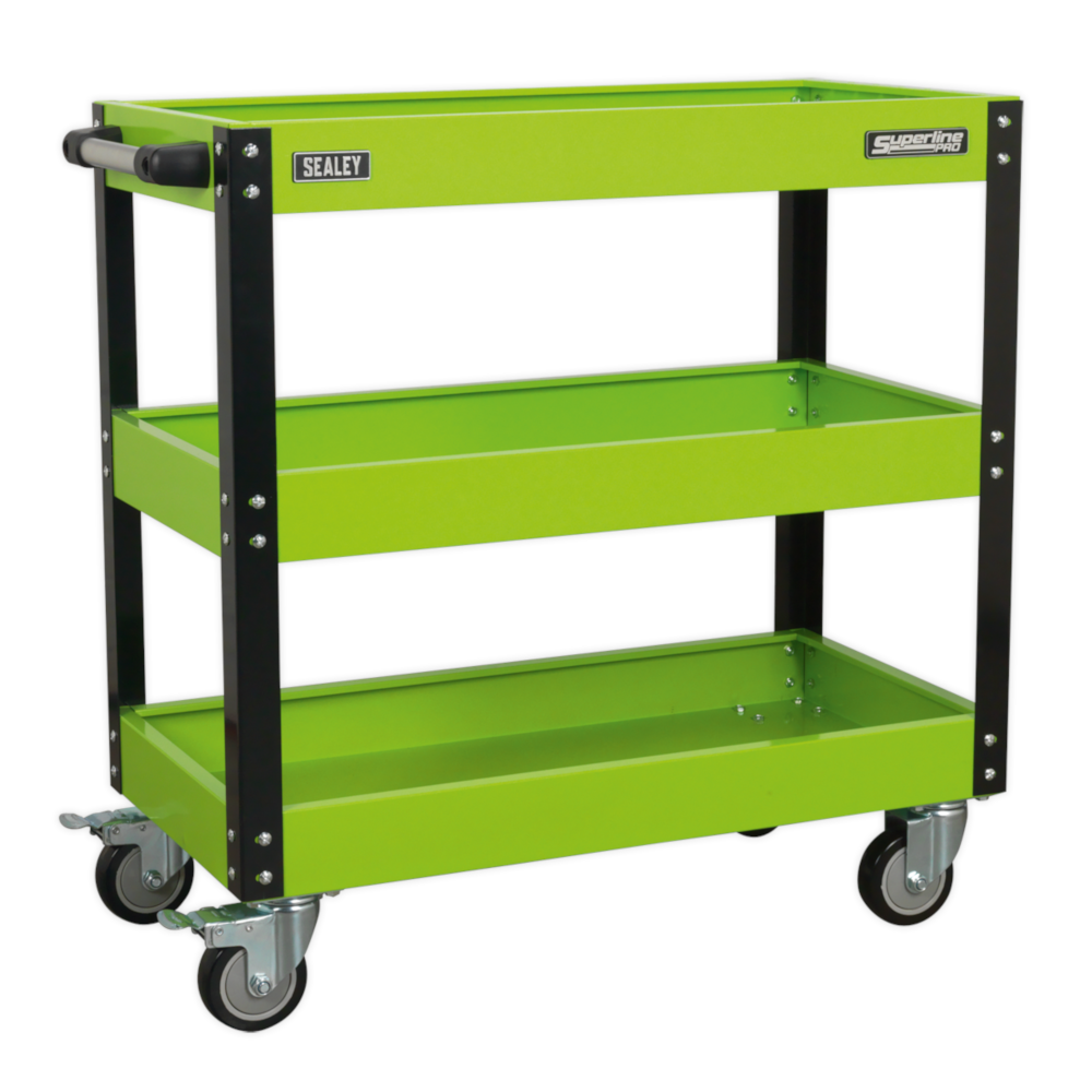 Sealey CX110HV Superline Pro Heavy Duty 3 Level Workshop Garage Parts Trolley Cart 160kg Green