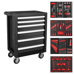 Sealey NA165 6 Drawer Roller Tool Cabinet Storage Box with Ball Bearing Slides and 188pc Tool Kit Black