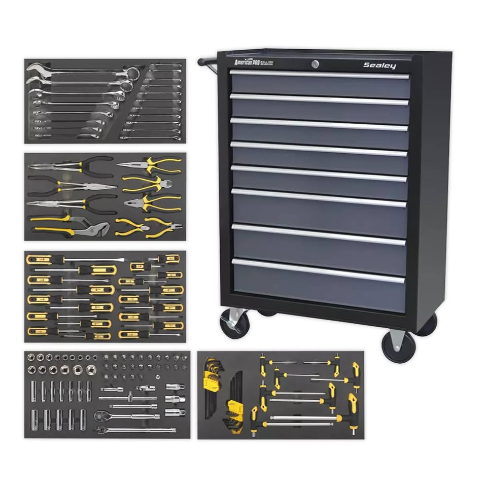 Sealey 8 Drawer Rollcab with 302pc Tool Kit - Black/Grey - D