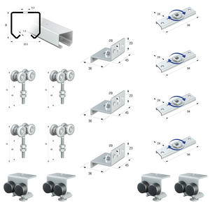 Runners Series 20 Light Duty Industrial Internal Sliding Room Entrance Cupboard Door Gear Track System Kit Set 90kg 2mtr Double Door Kit