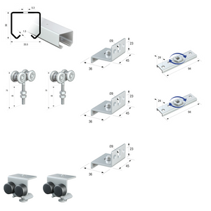 Runners Series 20 Light Duty Industrial Internal Sliding Room Entrance Cupboard Door Gear Track System Kit Set 90kg 2mtr Single Door Kit