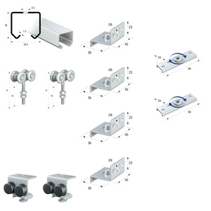 Runners Series 20 Light Duty Industrial Internal Sliding Room Entrance Cupboard Door Gear Track System Kit Set 90kg 3mtr Single Door Kit