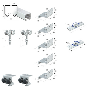 Runners Series 20 Light Duty Industrial Internal Sliding Room Entrance Cupboard Door Gear Track System Kit Set 90kg 4mtr Single Door Kit