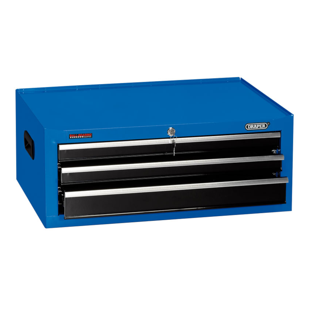 Draper 14970 3 Drawer Intermediate Middle Add On Tool Chest Storage Box with Ball Bearing Slides Blue